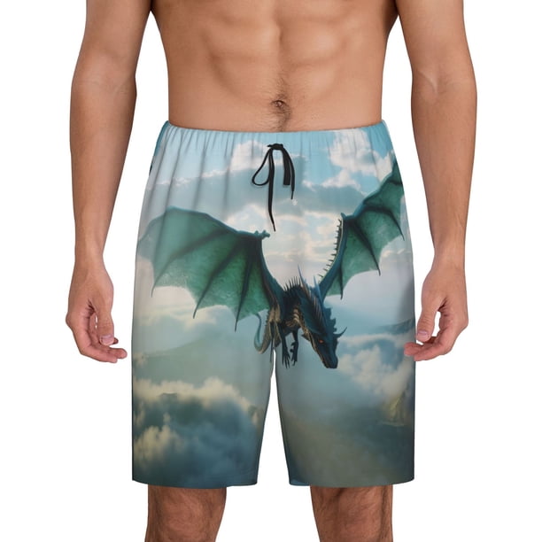 Fotbe Cloud Sky Green Dragon Pantalones Cortos de Pijama para Hombre, Ropa de Dormir, Pantalones de Pijama Cortos para Hombre-Small