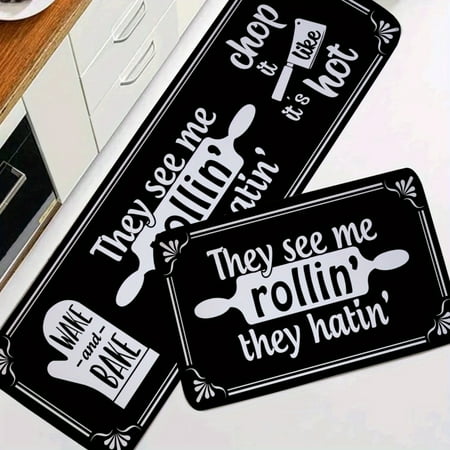 

DMNGKJ DEKAXID 1 set Absorbent and Non-Slip Black Letter Kitchen Rugs - Vintage Style Cushioned Floor Mats for Living Room Bedroom Bathroom Kitchen Sink Laundry and Office - Stain