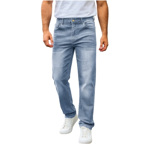 Men's Regular Fit Stretch Jeans Straight Leg Classic Comfort Elastic Waist Denim Pants Casual Baggy Jeans for Men with Pocket