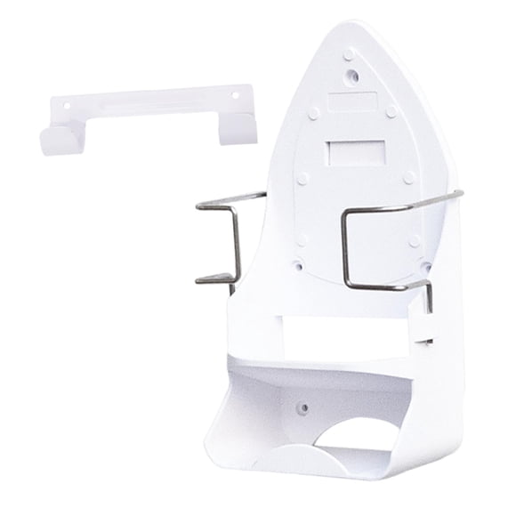 Soporte para tabla de planchar, de montaje en pared con ganchos para accesorios y almacenamiento que ahorra espacio. Blanco