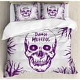 thumbnail image 3 of Mexican Decorations Twin Size Duvet Cover Set, Quote with Spooky Skull Head among Tree Branches Calaveral Carnival Graphic, Decorative 2 Piece Bedding Set with 1 Pillow Sham, Purple, by Ambesonne, 3 of 3