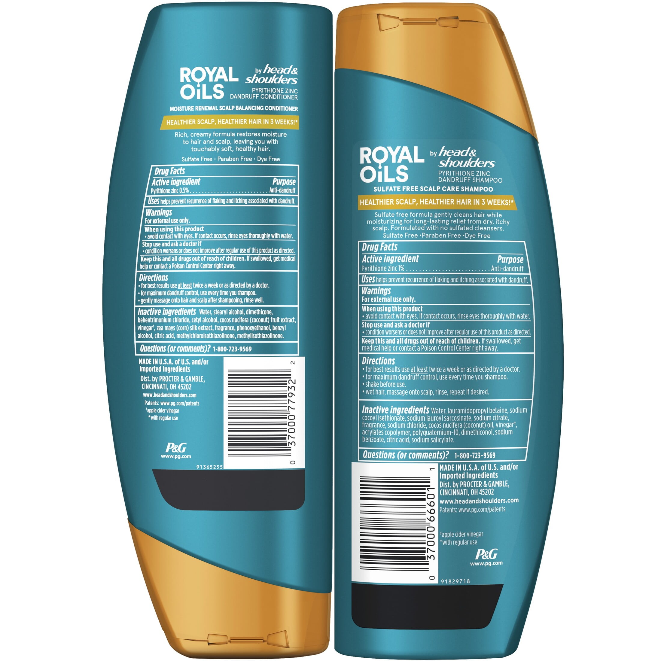 Royal Oils by Head & Shoulders Sulfate Free Scalp Care Shampoo and Moisture Renewal, All Hair Types, 12.8/13.5 fl oz