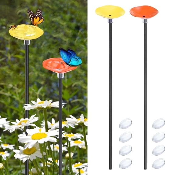 Uxcell 2-Pack Bee Watering Station, 30cm/11.8 Inch Resin Bee Bath for Garden Water Feeder, Colorful Butterfly Bath Bowl for Outdoor/Garden/Yard Decor [Yellow/Orange]