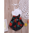 thumbnail image 3 of Gureui Newborn Infant Baby Girls One Piece Breeches Sleeveless Lace Halter Tops Floral Printed Wide Leg Shorts Casual Loose Rompers, 3 of 7