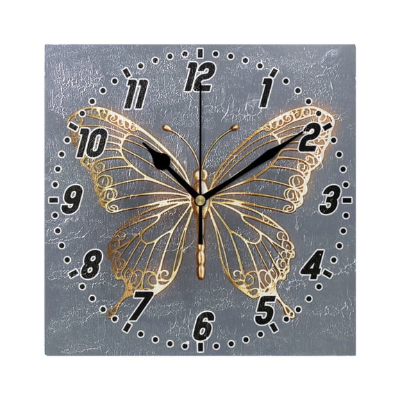 Luxury Butterfly Wall Clock Battery Operated Silent Non-Ticking Bedroom Office Kitchen Home School Decor 7.8"(Black)