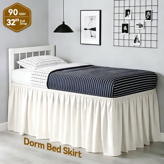 Beige Bed Skirt for Dorm Twin XL - 32" Drop Extra Long Wrap Around Elastic, Easy Install & Machine Washable Dust Ruffle