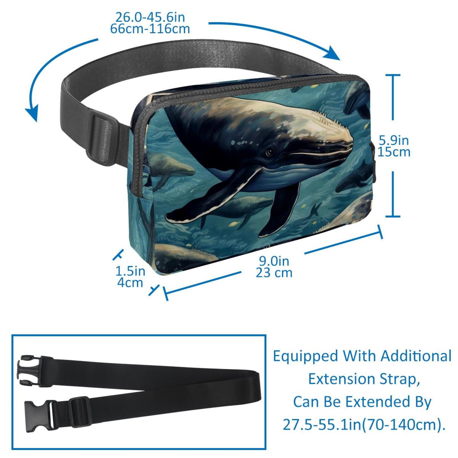 Whales Lightweight Adjustable Waist Bag Fanny Pack with Extension Strap - Unisex Fitness Running Belt