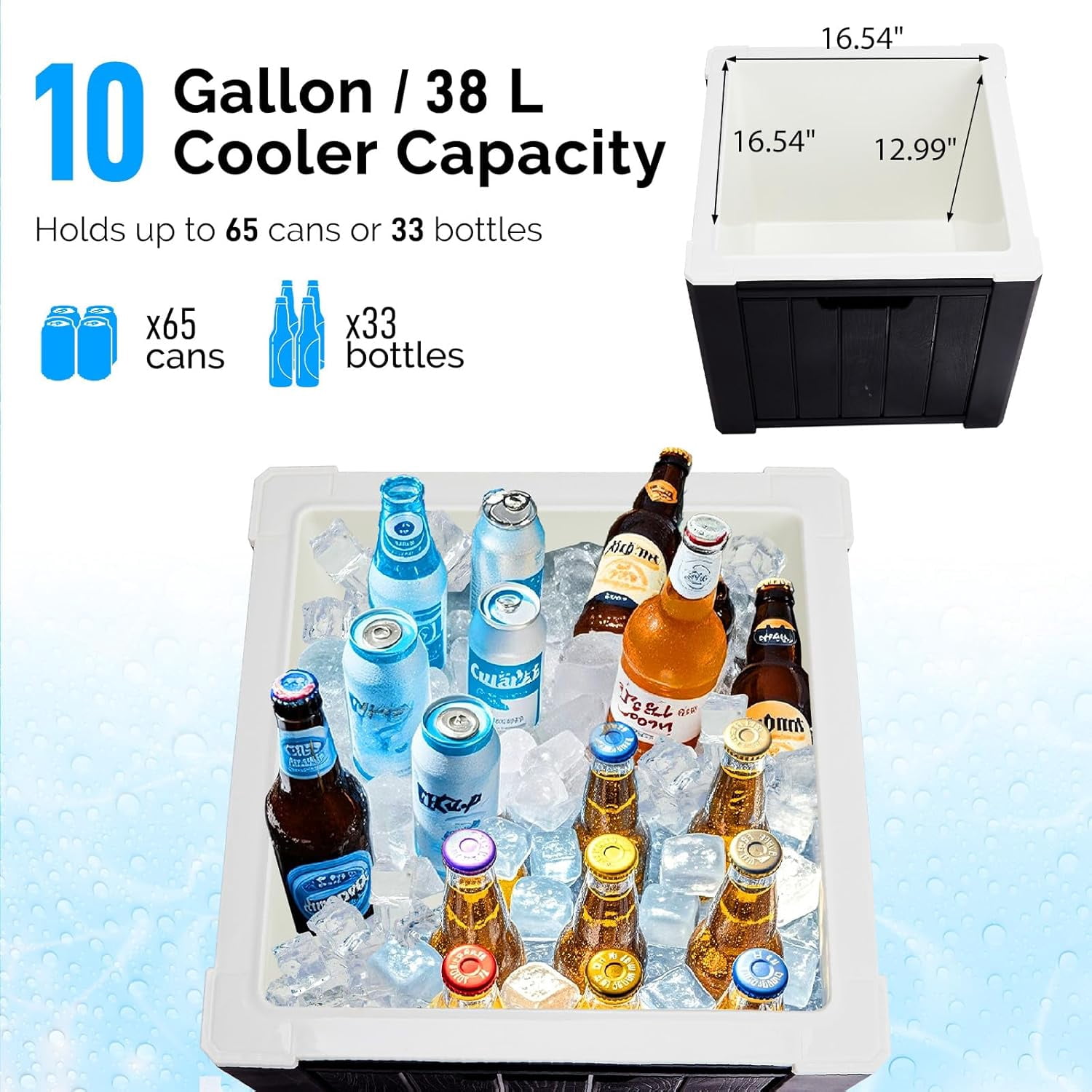 VINGLI 10 Gallon Cooler Side Table, Portable Ice Chest with Built-in Handle, Multifunctional Ice Cooler Outdoor Cocktail Side Table for Camping, Picnic, Beach, Pool, Party