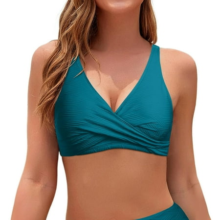 2025 Women Full Coverage Bikini 1 Piece Swimsuits for Women athletic Top No Bottom Push Women Swimsuits Two Piece Shorts Up Swimsuits Top Sport Bra