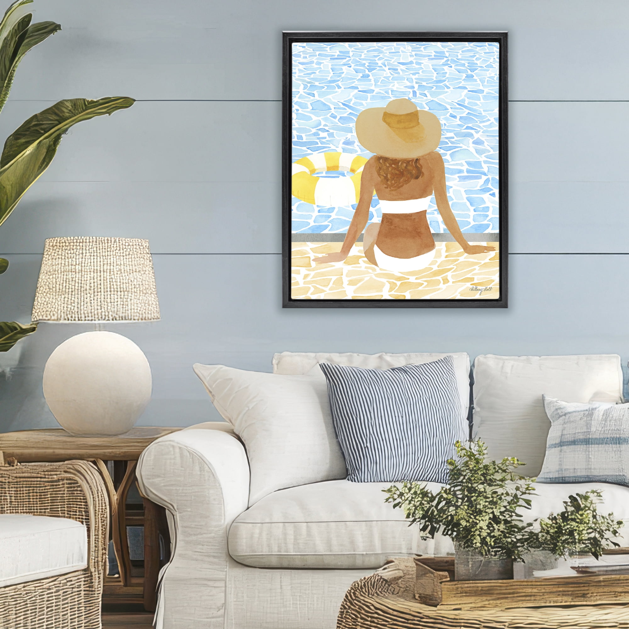 Stupell Industries Summer Poolside Chill Black Framed Floater Canvas Wall Art, design by Hillary Holt