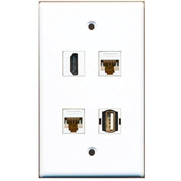RiteAV - 1 Port HDMI 1 Port USB A-A 2 Port Cat6 Ethernet White Wall Plate