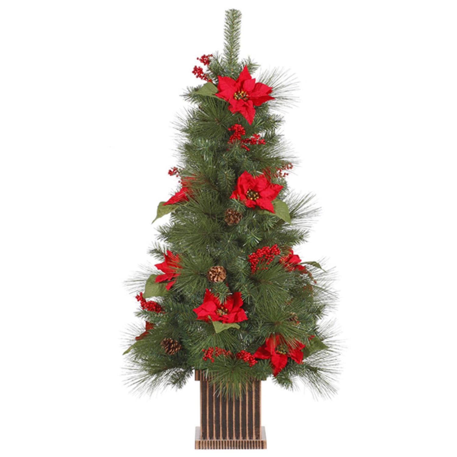 4' Poinsettia Berry and Pine Cone Potted Artificial Christmas Tree Unlit