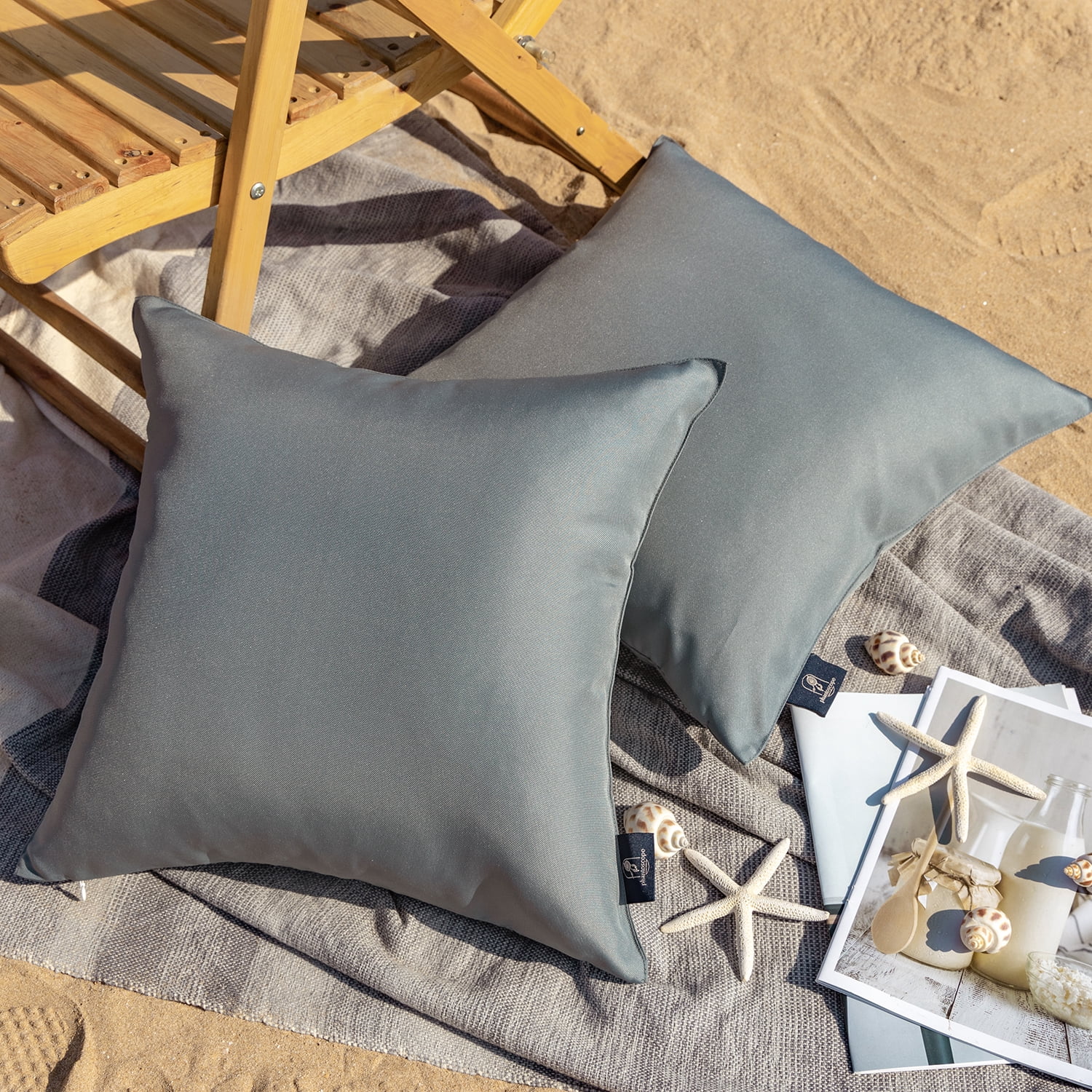 Phantoscope Outdoor Waterproof Decorative Throw Pillow, 20" x 20", Gray, Pack of 2