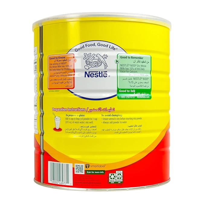 Nido Milk Powder, Imported from Holland, Specially Formulated, Fortified with Vitamins and Minerals, Easy To Prepare, over 12 months, 5.51 LBS