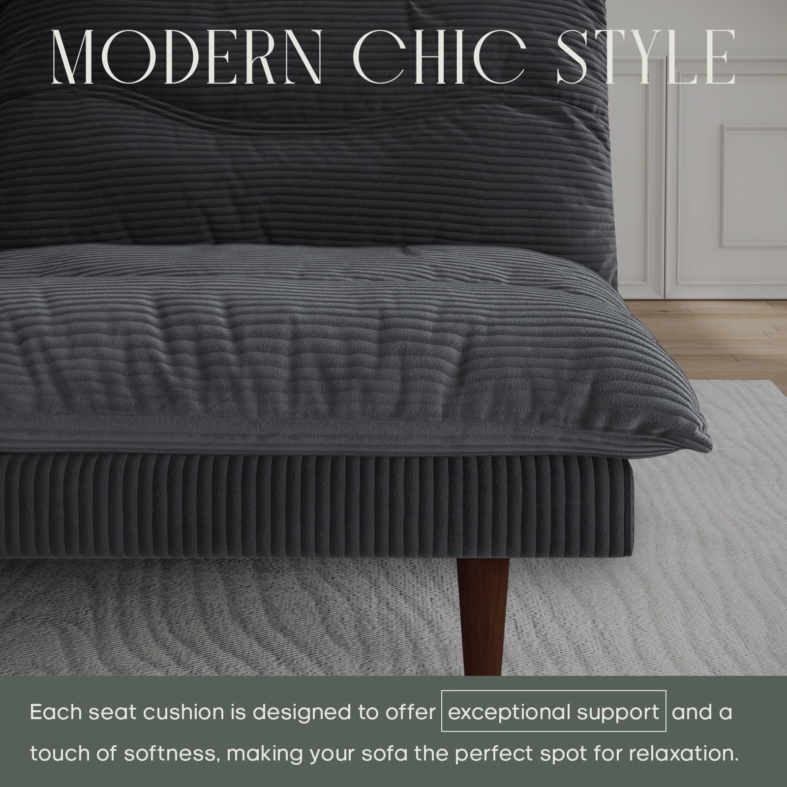 LLappuil 71" Corduroy Futon Convertible Sofa Bed, Loveseat Sleeper Sofa Couch for Living Room Apartment Gray