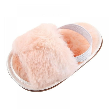 

Baby Girls Sandals Coral Fleece Elastic Back Strap Flats Shoes Rubber Sole Slippers