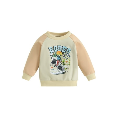 

Infant Baby Boy Pullovers Long Sleeve Western Cowboy Print Crewneck Sweatshirts Fall Clothes