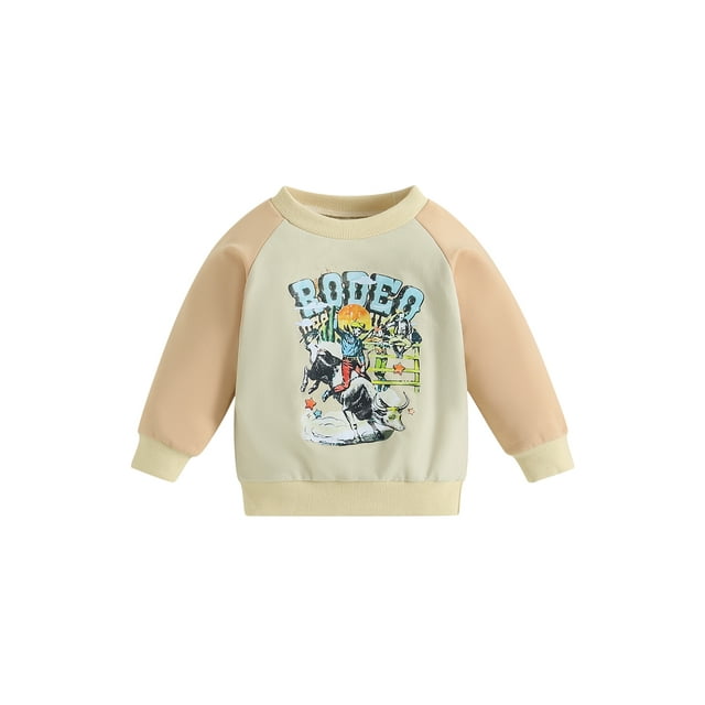 xiaxaixu Baby Fall Pullovers Long Sleeve Round Neck Cowboy Print Raglan Sweatshirts Infant Clothes
