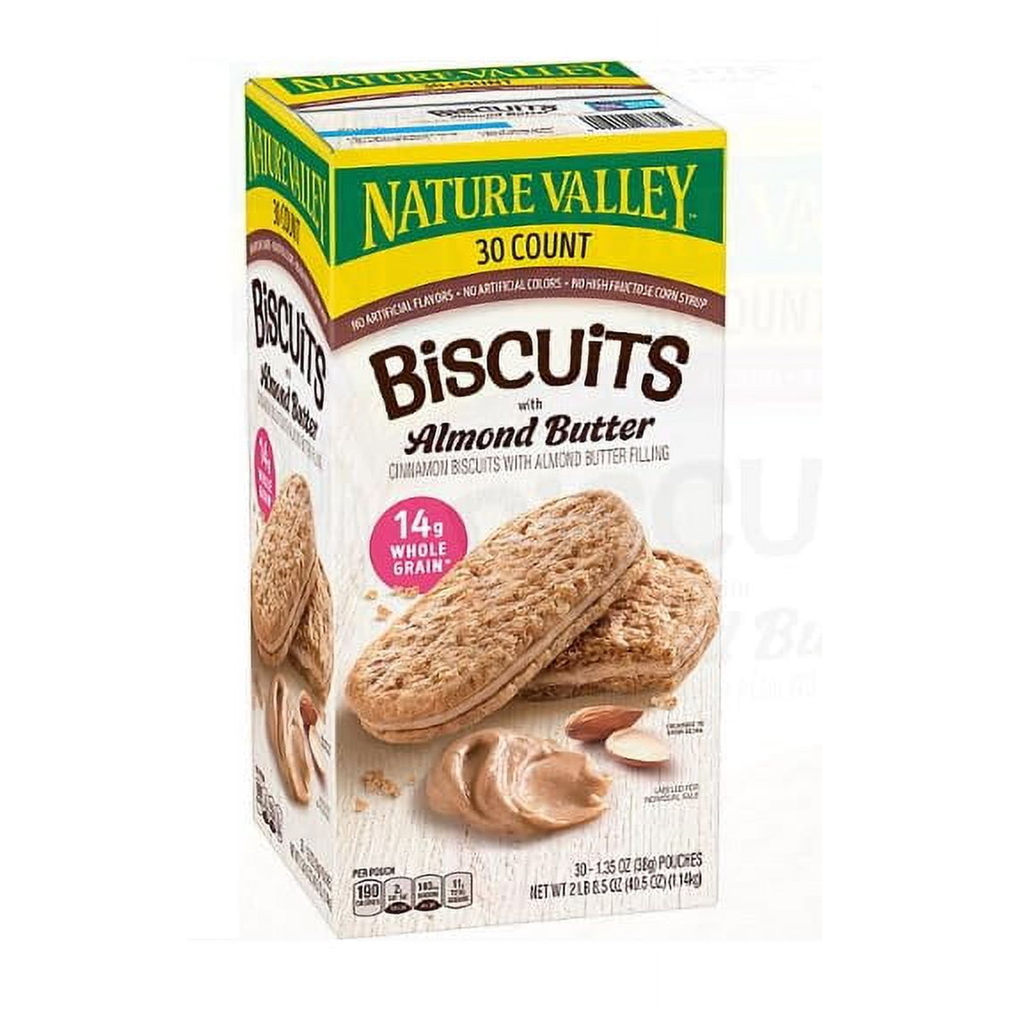Natures Valley Biscuit Sandwich with Delicious Almond Butter Filling, Whole Grain, Low Protein 3g (30 Count)
