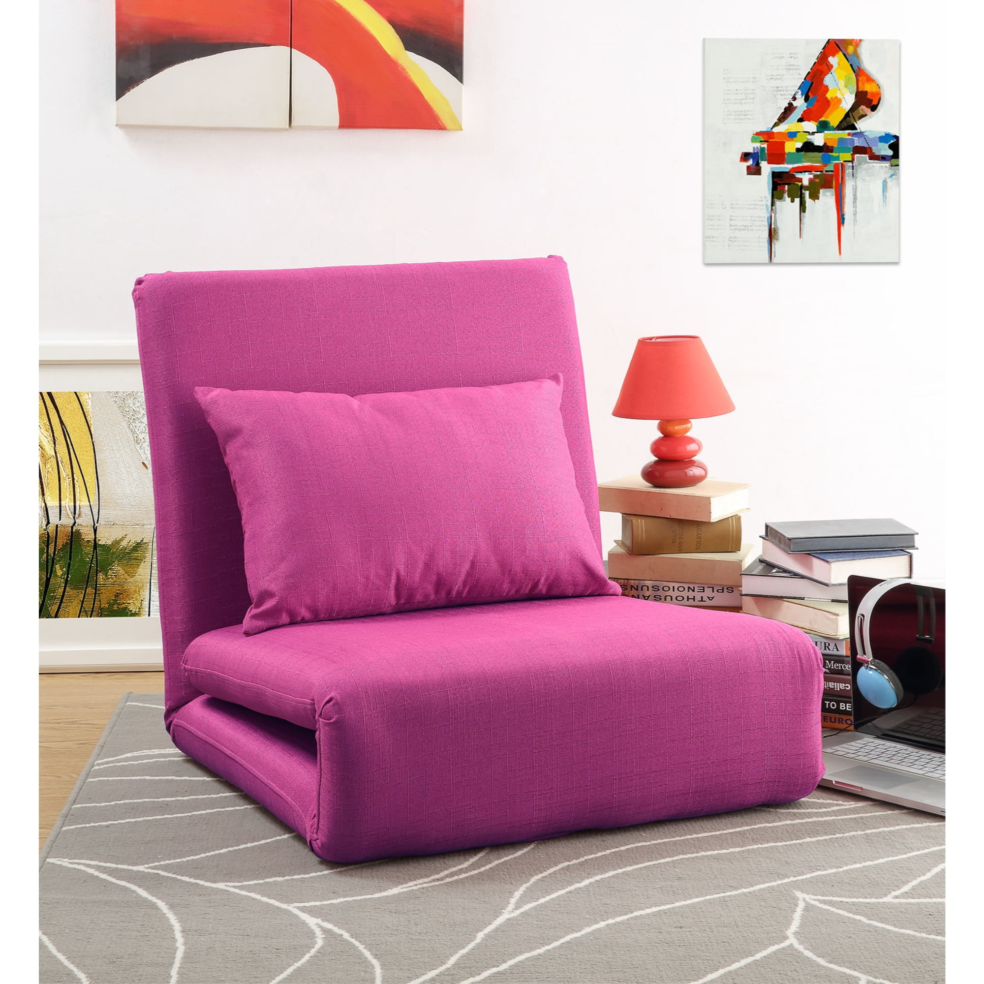 Loungie Relaxie Pink Linen Flipchair - 5-Position Adjustable Back | Sleeper | Dorm Bed | Lounger 