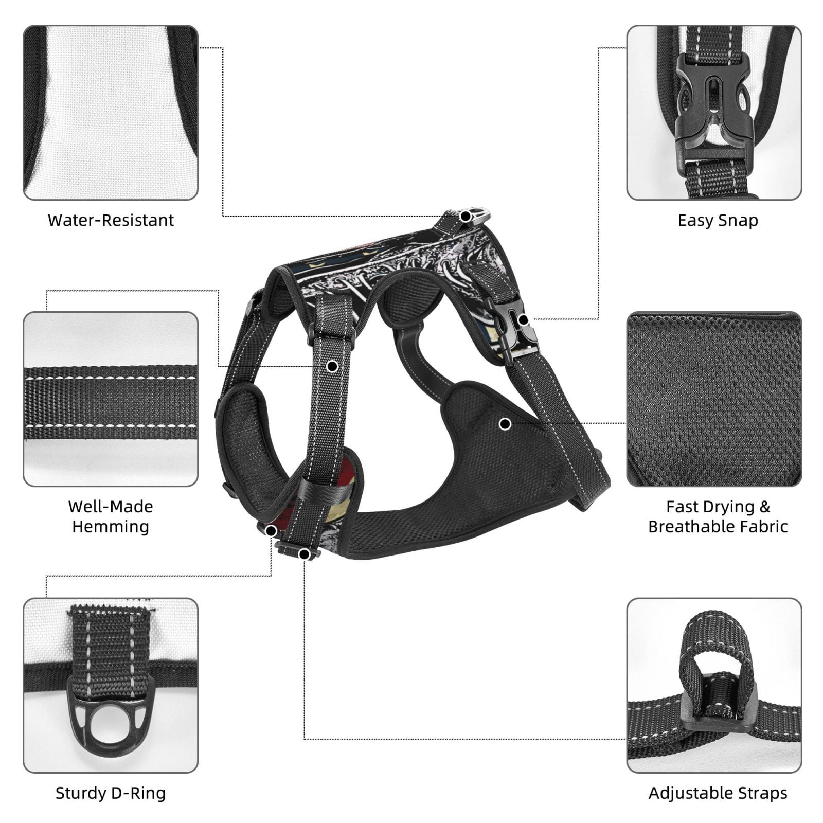 Fuzoiu Veterans Day1 Print Reflective Dog Harness,Adjustable, Breathable Pet Vest,Dog Harness No Pull,No Choke Pet Vest for Small, Medium, and Large Dogs-Medium