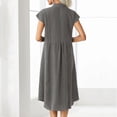 thumbnail image 4 of Outfmvch Robe Grande Taille pour Femmes Robe Unie à Manches Courtes pour Chemise à Boutons Col Rabattu avec Poches Robe Midi en Coton Lin Robes d'Automne pour Femmes, 4 of 9