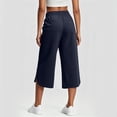 thumbnail image 4 of Barrel Pants for Women Cropped Linen Capris Petite Drawstring Wide Leg Cotton 2026 Casual Summer Boho Baggy Palazzo Pull On Trousers Navy L, 4 of 7