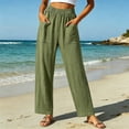 thumbnail image 2 of ZHYou No BoundarieSummer Linen Pants for Women Stretch Waist Straight Leg Lightweight Pull On Baggy Fit Trousers with 2 Flat Pockets Army Green Size S, 2 of 6