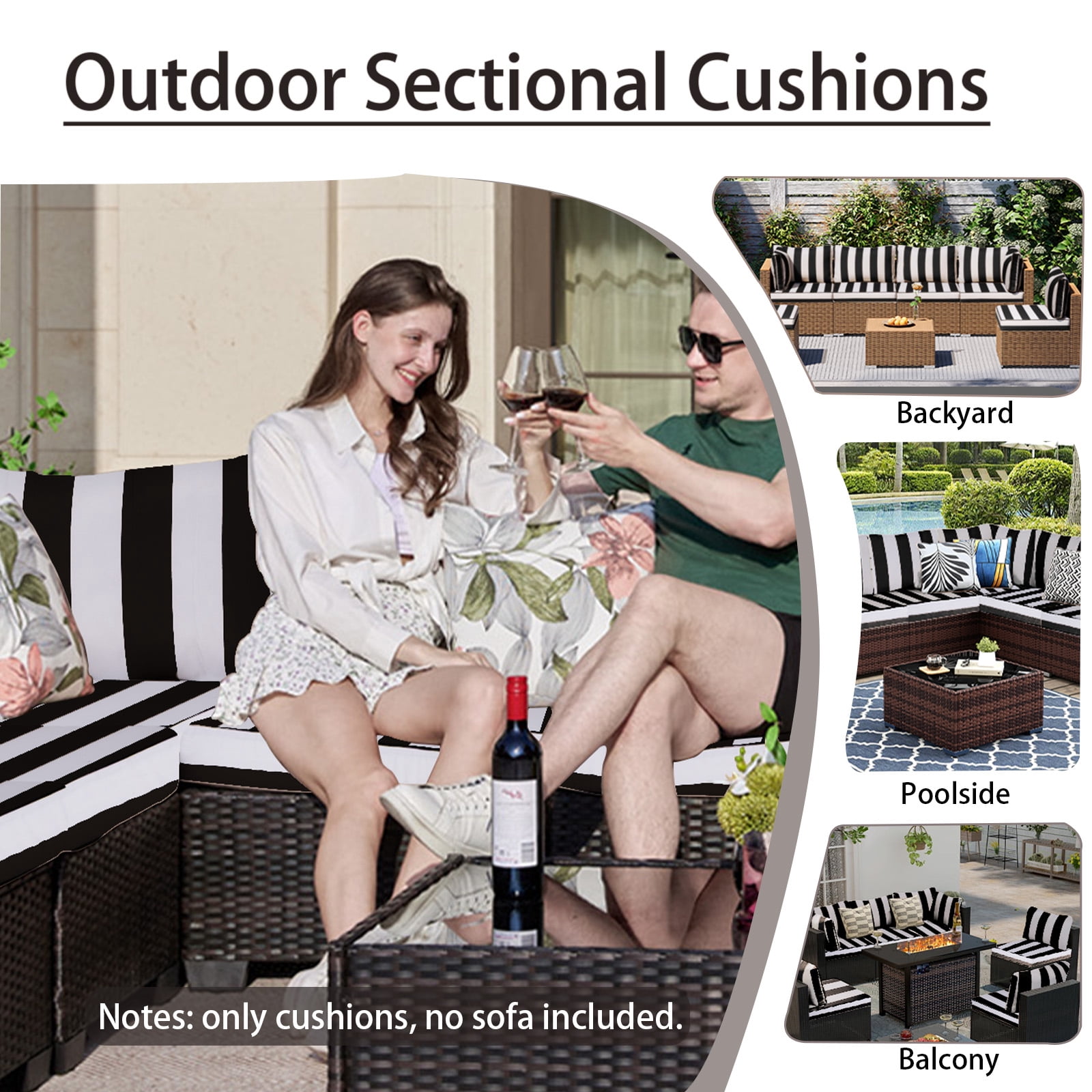 SDJPOI Patio Furniture Sectional Cushions, 14 Piece Waterproof Outdoor Sofa Cushion Replacement(black white)