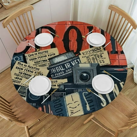 

Orinice Vintage Movie Theater Round Table Cover Stain Resistant Washable Indoor Outdoor Tablecloth Kitchen Dining Wedding Parties 100% Polyester Fiber 46-50