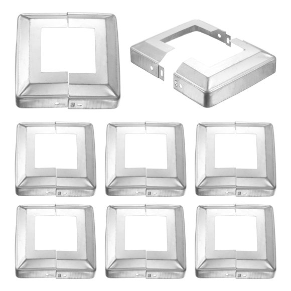 8 Pack Post Base Cover, 4.75x4.75 (Internal Size 2.5x2.5) Metal Split Style Post Skirt, Porch Column Wrap for Post Fence Deck Cable Railing Baluster Stair Rails, Silver