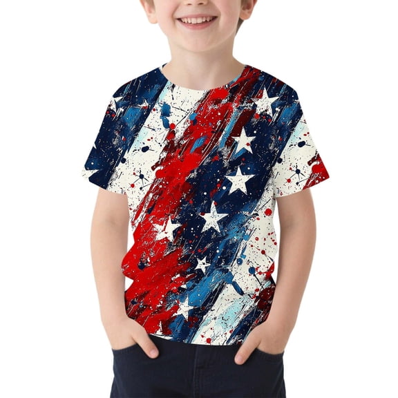 CONZONE Infant Kids Boys Graphic T Shirts For Fourth Of July Crew Neck Short Sleeve Patriotic Print Breathable Tops Red Size 18-24 Months
