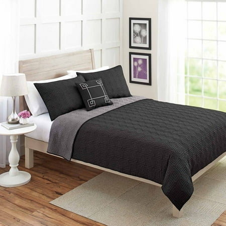 Better Homes & Gardens 4pc Quilt set Full/Queen Blk/Grey