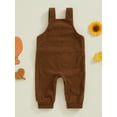 thumbnail image 3 of Lesimsam Thanksgiving Baby Girls Boys Overalls 3M 6M 12M 18M Letter Turkey Embroidered Jumpsuit Sleeveless Straps Pocket Corduroy Romper Jumpsuit Newborn Infant Clothing, 3 of 8