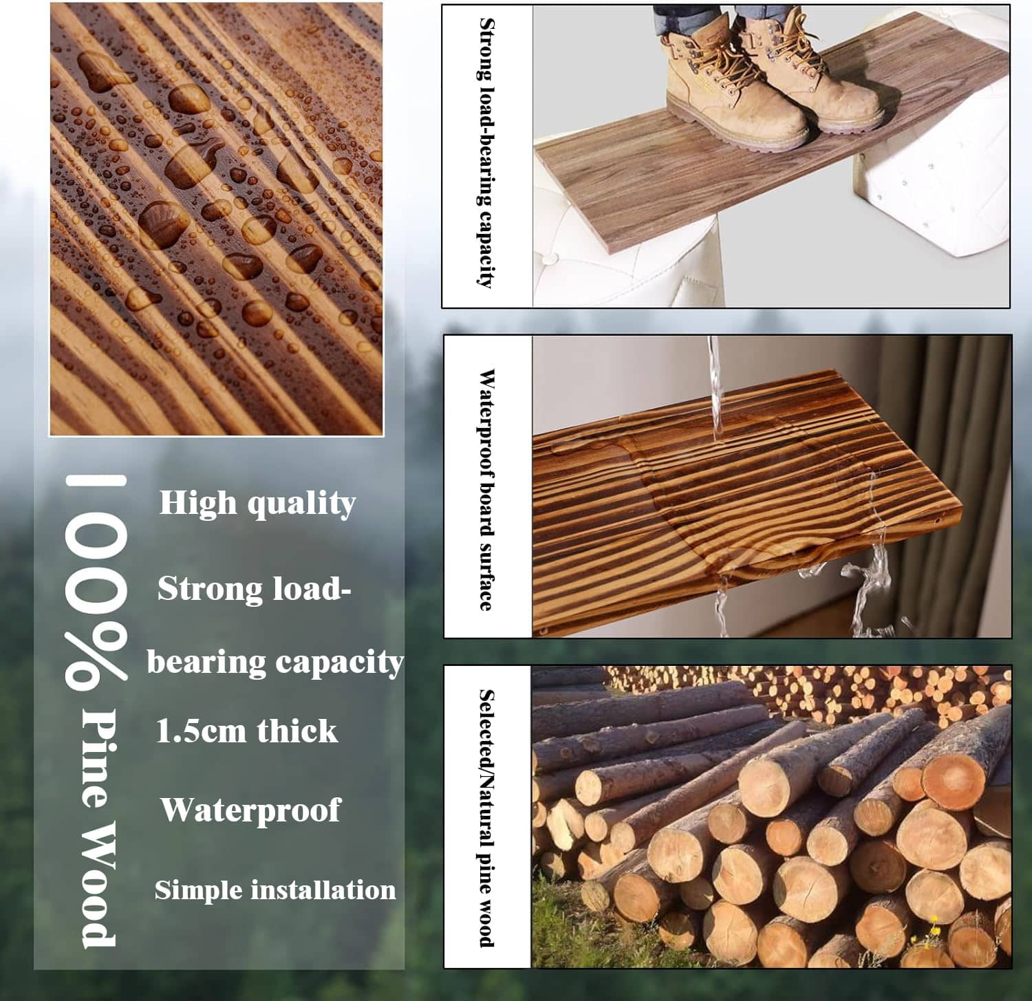 Floating Shelves for Wall Decor 14"x6" 3-Tier, No-Drill Natural Pine Wood Shelf for Projector Mount , Router, Modem, Cable Box,Xbox,mac-mini2024,Switch,Game Controller, for Living Room,Bedroom,Office