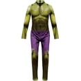 thumbnail image 1 of Guvpev Halloween Superhero Cosplay Costume, Green Muscle 3D Print Spandex Bodysuit Jumpsuit, Full Body Dress-Up Outfit with Purple Shorts Printed for Halloween Party & Stage Performance, 1 of 10