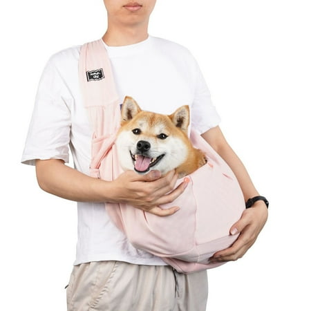 Washranp Dog Sling Carriers Solid Color Breathable Adjustable Shoulder Small Pet Portable Bag with Pocket Safety Hook for Outdoor Travel