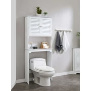 Kings Brand Furniture Wood/Marble Over the Toilet Bathroom Storage Cabinet, White