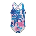 thumbnail image 4 of Uorisanigo Blue Palm Tree Girls Swimsuits Kids Size 5-6 One-Piece Summer Beach Bathing Suit with Criss-Cross Straps Pool Party Swimwear, 4 of 7