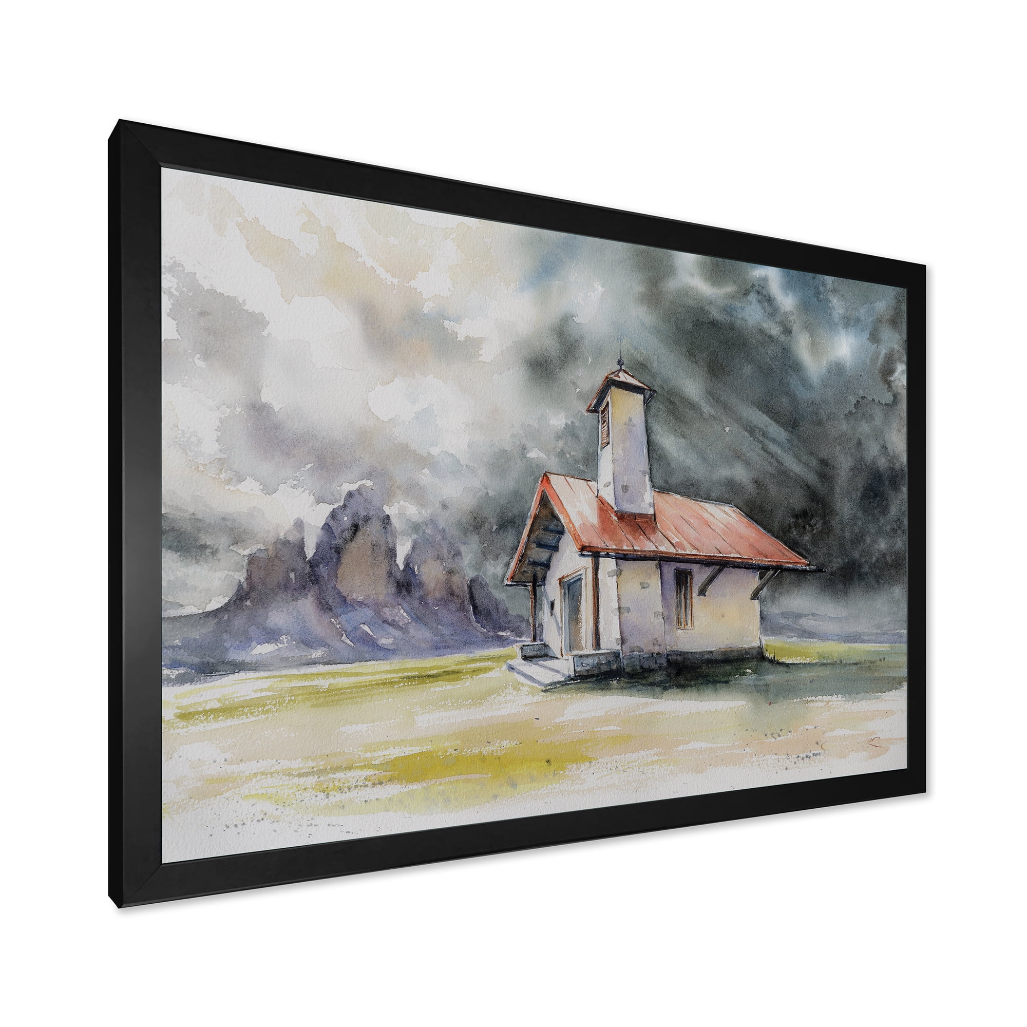 Designart 'Storm On A Rustic House On Mountain Top ' Country Framed Art Print