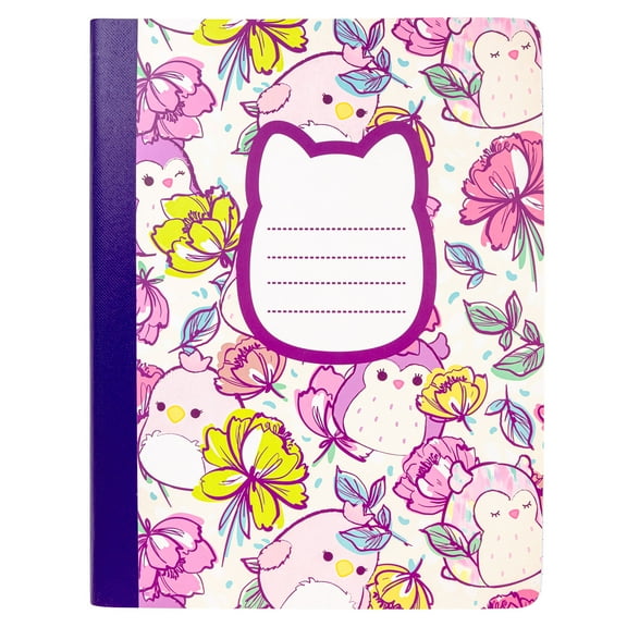 Squishmallows Holly The Owl Purple Floral College Ruled Composition Notebook,100 Sheets, Multi Color