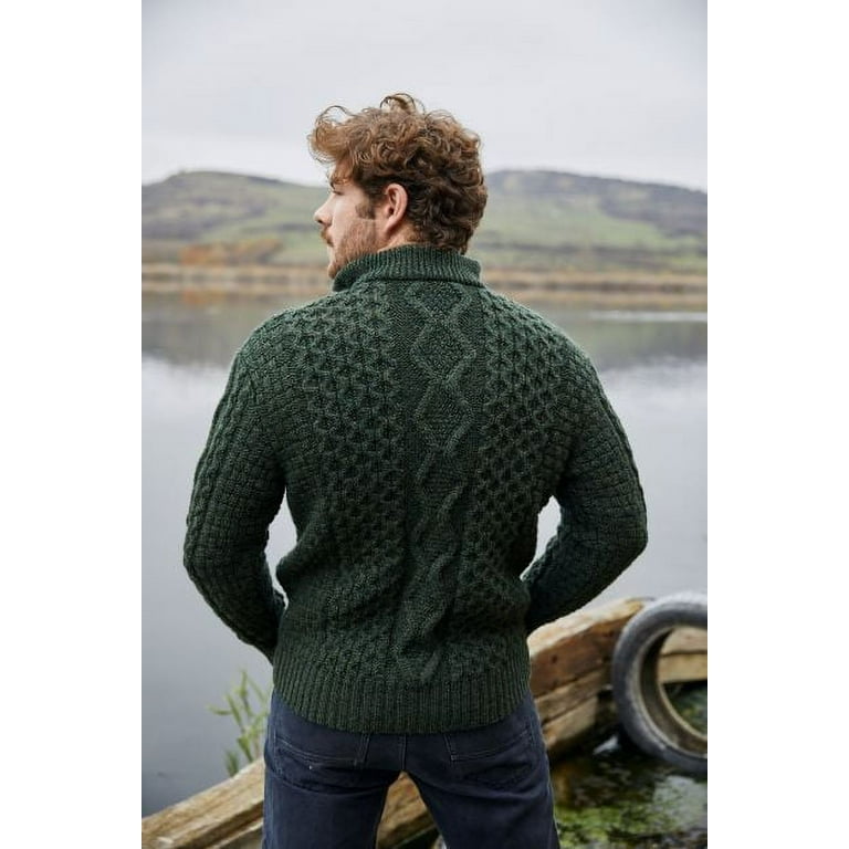 Men's Zip Neck Aran Fisherman Cable Knit Winter Outdoor Ireland