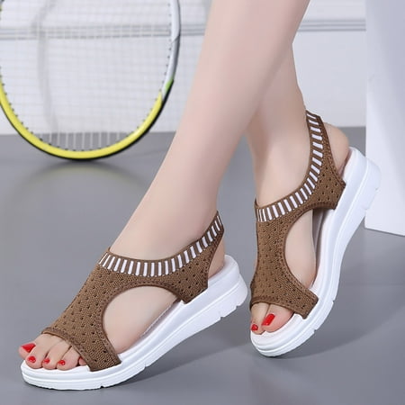 

Aayomet Casual Wedge Shoes for Women Closed Toe Sports Sandals For Women Elasticated Open Toe Casual Shoes Breathable Comfort Khaki 6.5