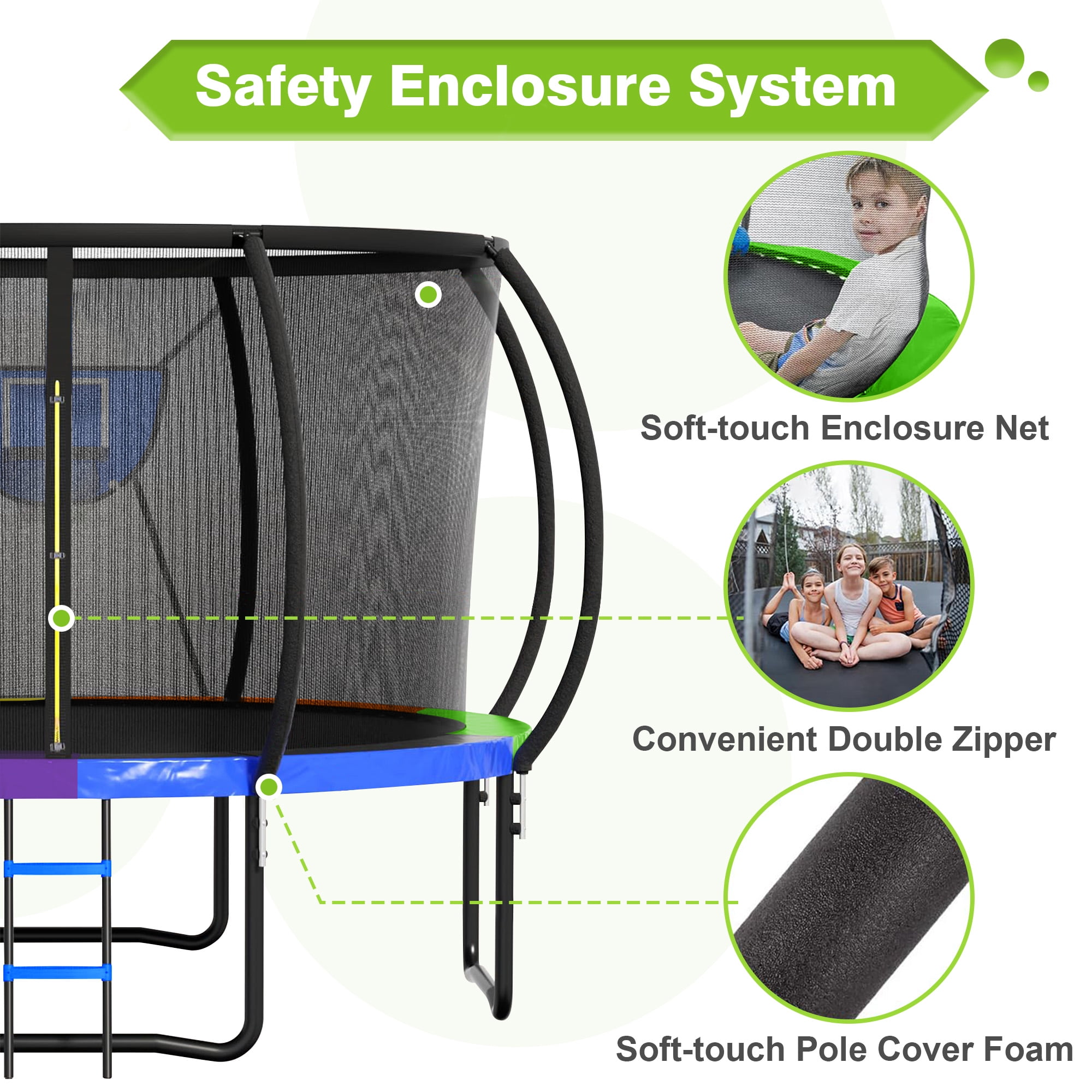 GVDV Outdoor Trampoline, 14' Backyard Recreational Trampoline with Enclosure for Kids & Adults