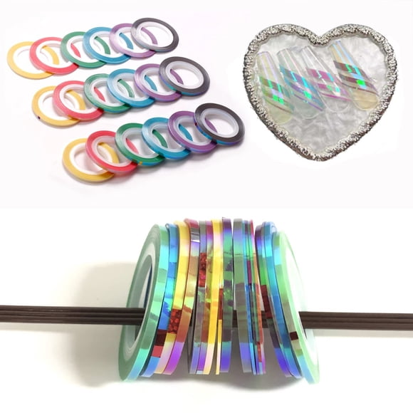 Kit de líneas de cinta para rayas para decoración de uñas, 21 piezas, 1 mm, 2 mm, 3 mm, tiras de cinta para uñas para diseño DIY, cinta para rayas de uñas plateadas (rosa)