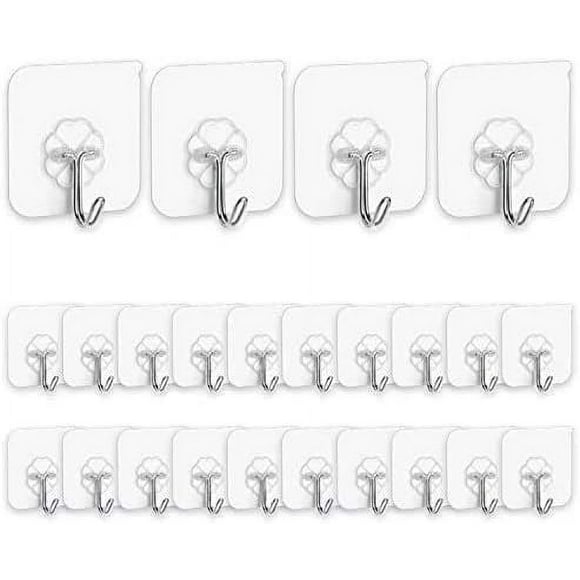 Heavy Duty Adhesive Hooks, Stylish Transparent Design for Wide Application in Bathroom, Kitchen, Ceiling, and Outdoor, Waterproof, Reusable, Strong Support, 24 Packs Included