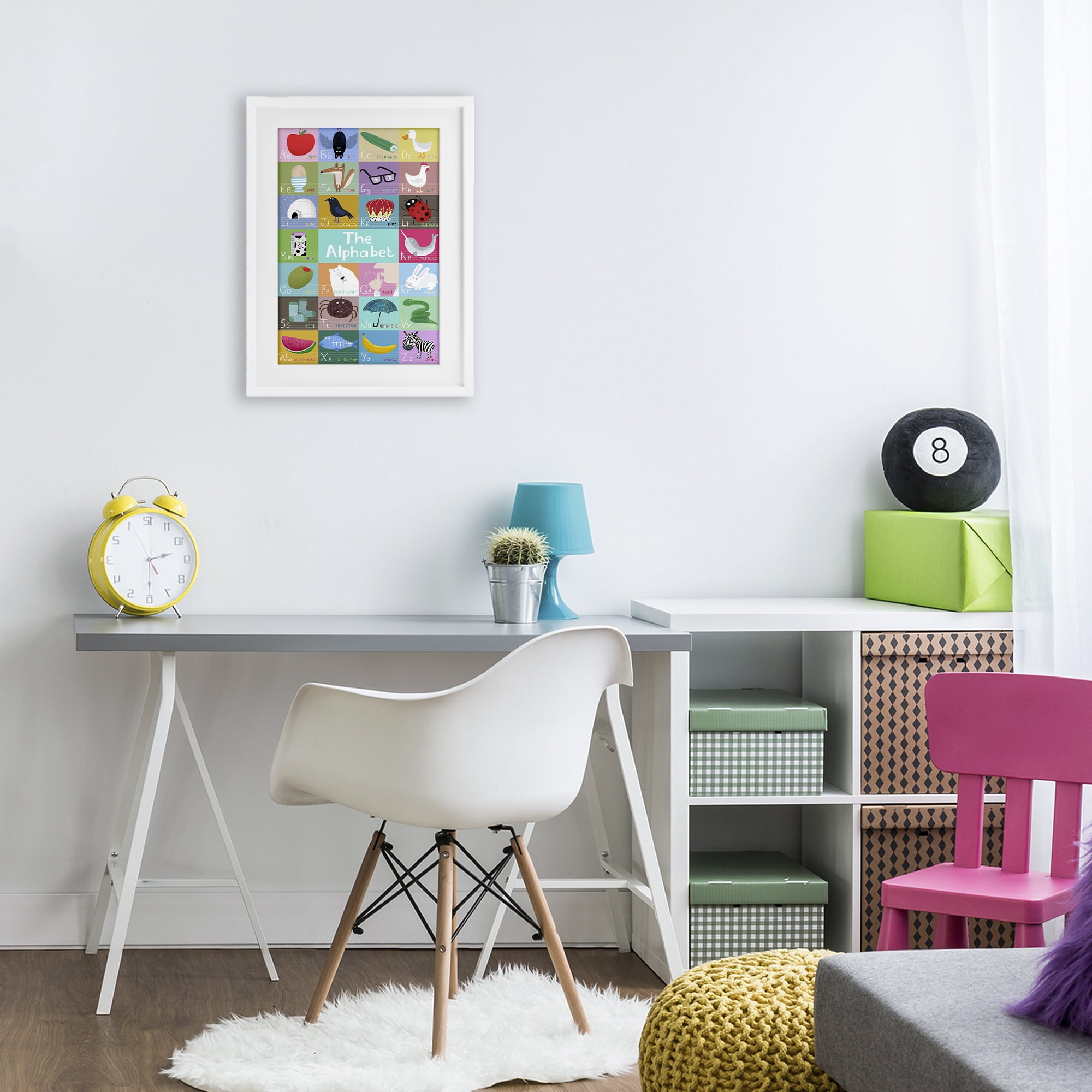 Stupell Industries First Words Alphabet White Framed Print Under Glass, design by Carla Daly