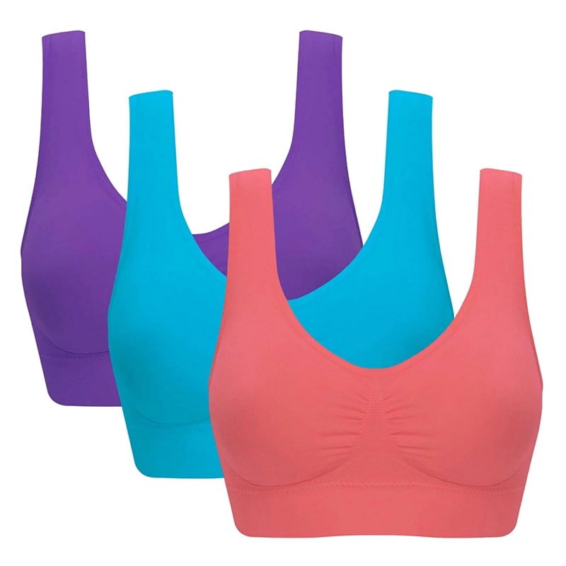 BadPiggies Womens Quick Dry Removable Pads Sports Bra Mesh Wirefree Yoga  Brassiere Push Up Seamless Fitness Bras (M, 3 Color/Set)