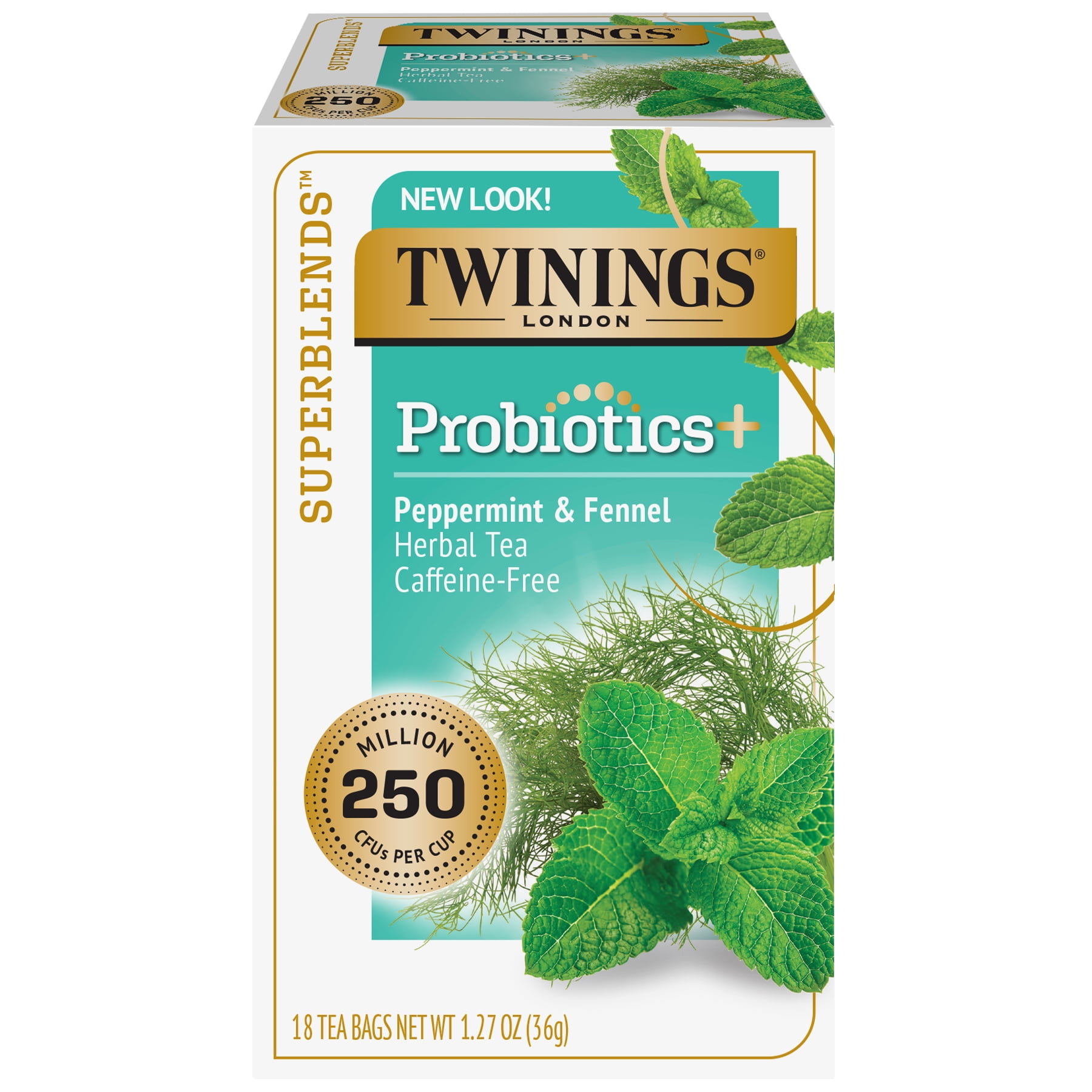Twinings Probiotics+ Peppermint & Fennel Herbal Tea Bags, Caffeine Free ...