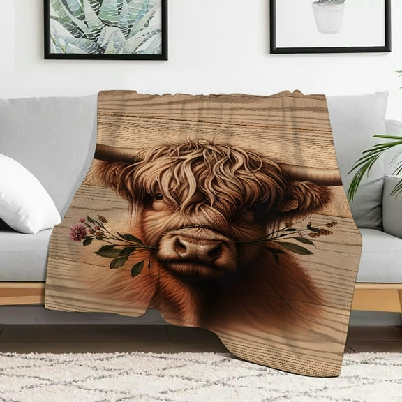 FCXZI Highland Cow Flowers Flannel Blanket Soft Warm Cozy Multi-Purpose 30x40in